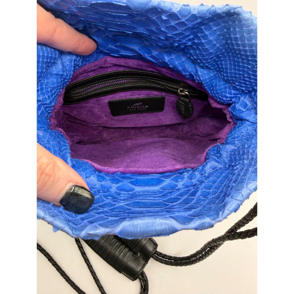 Khirma Eliazov Mignonne Pouch Blue Python Stingray Drawstring Crossbody Bag Mini - Picture 11 of 12